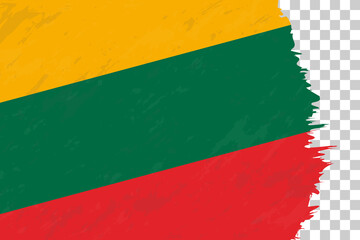 Horizontal Abstract Grunge Brushed Flag of Lithuania on Transparent Grid.