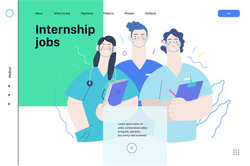 Medical insurance -internship jobs -modern flat vector concept digital illustration - young medical specialists standing together, team of interns concept, medical office or laboratory