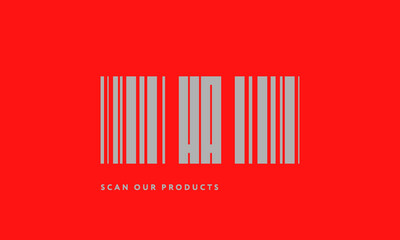 Premade barcode logo initials monogram  silver modern bar code on red background
