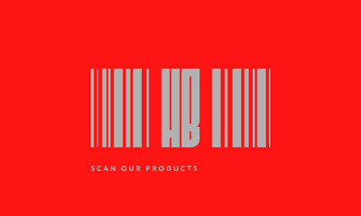 Premade barcode logo initials monogram  silver modern bar code on red background