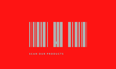 Premade barcode logo initials monogram  silver modern bar code on red background