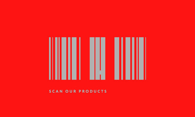 Premade barcode logo initials monogram  silver modern bar code on red background