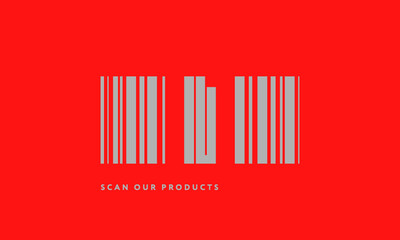 Premade barcode logo initials monogram  silver modern bar code on red background