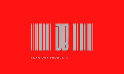 Premade barcode logo initials monogram  silver modern bar code on red background