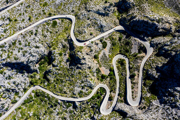 Aerial view, serpentine road MA-2141 to Sa Calobra, Serra de Tramuntana, Mallorca, Balearic Islands, Spain,