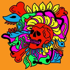 Skull with flower seamless pattern. Tattoo seamless background. Perfect for textile design.