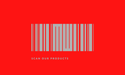 Premade barcode logo initials monogram  silver modern bar code on red background