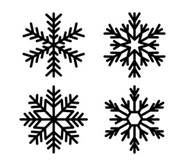 Snowflake black icons. Collection snowflakes. Christmas winter set. Vector illustration.