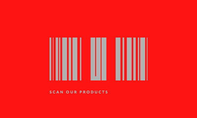 Premade barcode logo initials monogram  silver modern bar code on red background