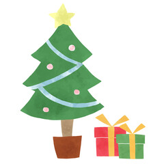 飾りの付いたクリスマスツリーとプレゼント