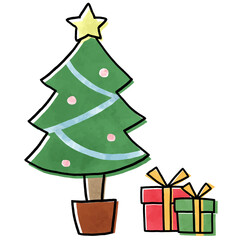 飾りの付いたクリスマスツリーとプレゼント