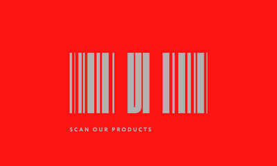Premade barcode logo initials monogram  silver modern bar code on red background
