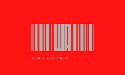 Premade barcode logo initials monogram  silver modern bar code on red background