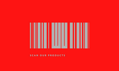 Premade barcode logo initials monogram  silver modern bar code on red background