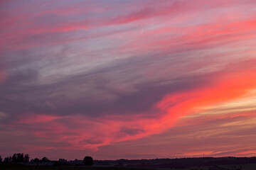 Dramatic sky over the fields. Agricultural landscape in eastern Lithuania.