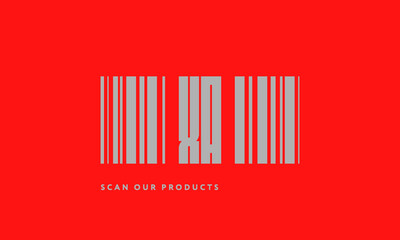 Premade barcode logo initials monogram  silver modern bar code on red background