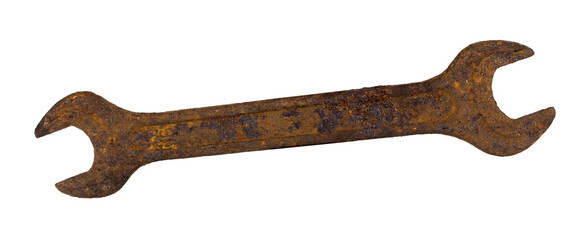 Rusty wrench isolated on white background