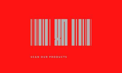 Premade barcode logo initials monogram  silver modern bar code on red background