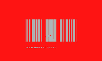Premade barcode logo initials monogram  silver modern bar code on red background