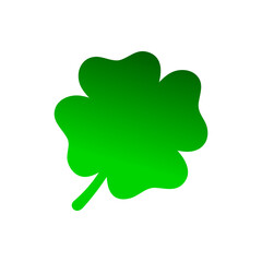 Green clover isolated on a white background. Vector hand-drawn gradient plant icon with 4 leaves. Symbol of good luck, success, money, St. Patrick's Day. Illustration for a traditional Irish holiday