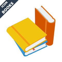 Stack of books 3D vector icon in flat style.