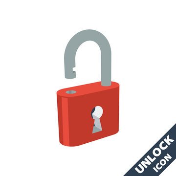 Opened lock icon. 3D vector illustration in flat style isolated on white background.