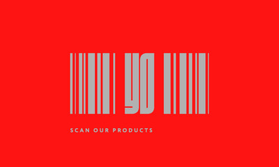 Premade barcode logo initials monogram  silver modern bar code on red background