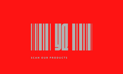 Premade barcode logo initials monogram  silver modern bar code on red background