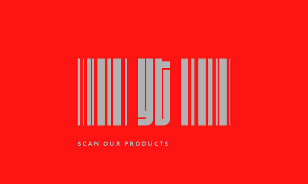 Premade barcode logo initials monogram  silver modern bar code on red background