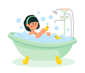 Girl taking a bath - colorful flat design style illustration