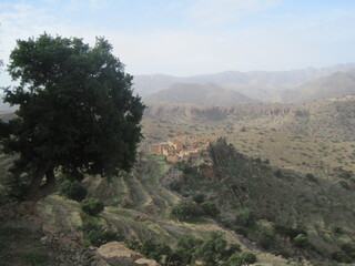 Fototapeta na wymiar The dry Saharan landscapes and Atlas Mountains around Agadir in Morocco, Africa