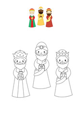 i tre re magi, pagina da colorare per bambini