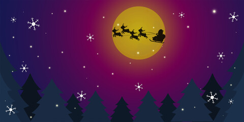 Vector illustration of night sky and full moon of Christmas.