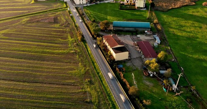 Aerial time lapse of traffic in a contryside landscape. Space for graphic designer or webmaster