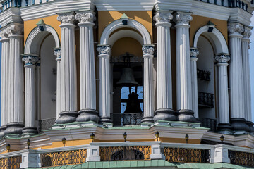 Fototapeta premium View of Great Lavra Bell Tower (Great Belfry, 1745) - main bell tower of the ancient cave monastery of Kiev Pechersk Lavra (Kievo-Pecherska Lavra). Kyiv, Ukrainian.