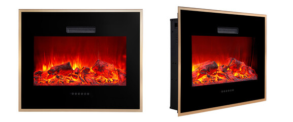 Electric fireplace isolated on white background