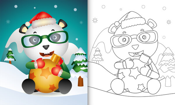 coloring book with a cute panda hug christmas ball