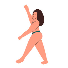 Model Plus size in underwear. A girl with a curvy shape shows off her body. Body positive. Vector flat illustration 