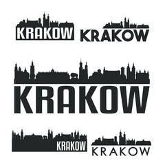 Krakow Poland Flat Icon Skyline Vector Silhouette Design Set Logos.