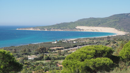 Fototapeta na wymiar Landscape of the beach from the mountain in Tarifa