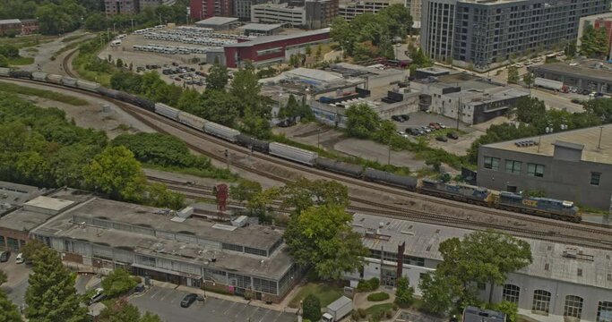 Atlanta Georgia Aerial V629 Birdseye Shot Of Moving Train In Westside Provisions Neighborhood - DJI Inspire 2, X7, 6k - July 2020