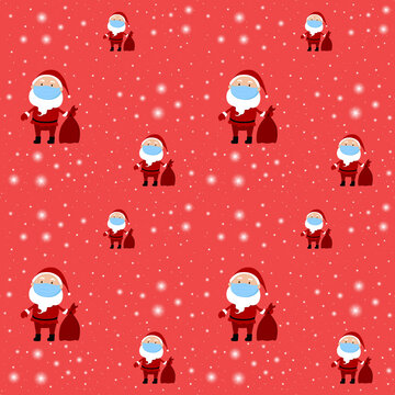 New Year 2021 background. Santa in face masks. Vector illustration.