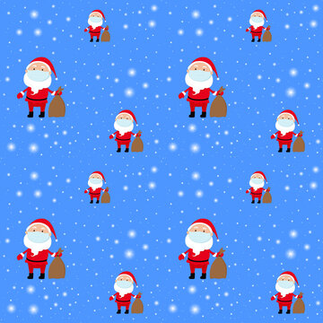 Christmas 2020 pattern. Santa in face mask. Cartoon. Vector illustration.