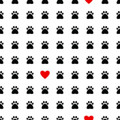 Pets paw and heart seamless pattern	
