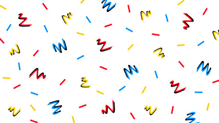 Seamless pop art memphis pattern background, creative retro abstract vector design. Hipster trendy 80 style festive patterns, abstract red, blue and yellow color icons on white background