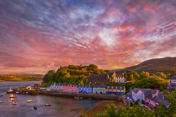 sunset over Portree, Isle of Skye, Scotland - Powered by Adobe