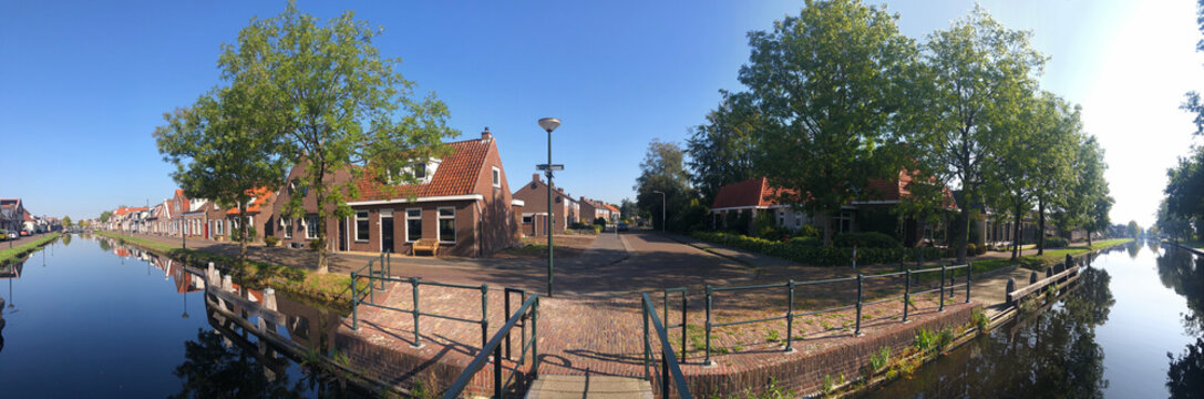 Panorama from a bridge over the canal in Gorredijk