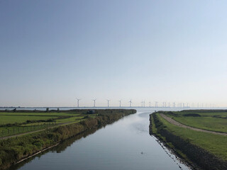 Fototapeta na wymiar Windmills at the IJsselmeer around Lemmer