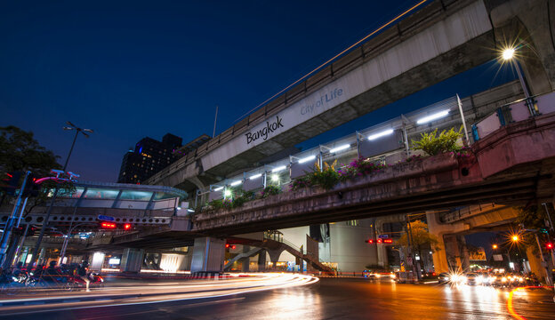 traffic at busy junction in Bangkok
