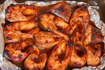 baked red fish in a marinade of teriyaki sauce